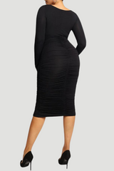 Built-In Shapewear Bodycon Dress | Square-Neck, Long Sleeve