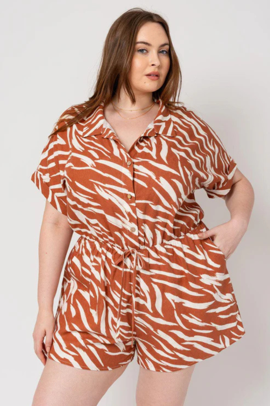 Plus Size Zebra Print Romper | Button-Down Summer Outfit