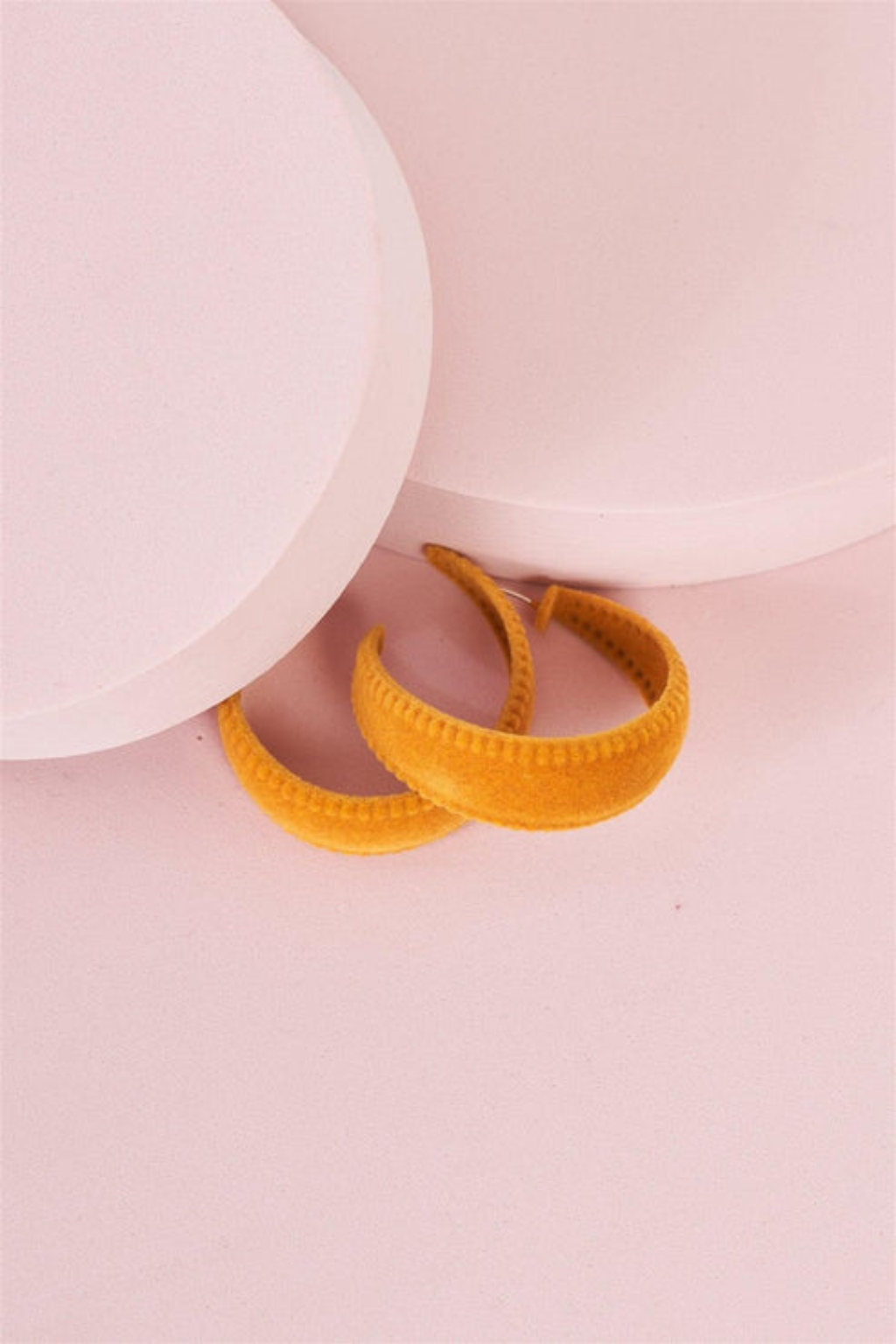 Mustard Velvet Statement Hoops – 90s Inspired Flat Earrings