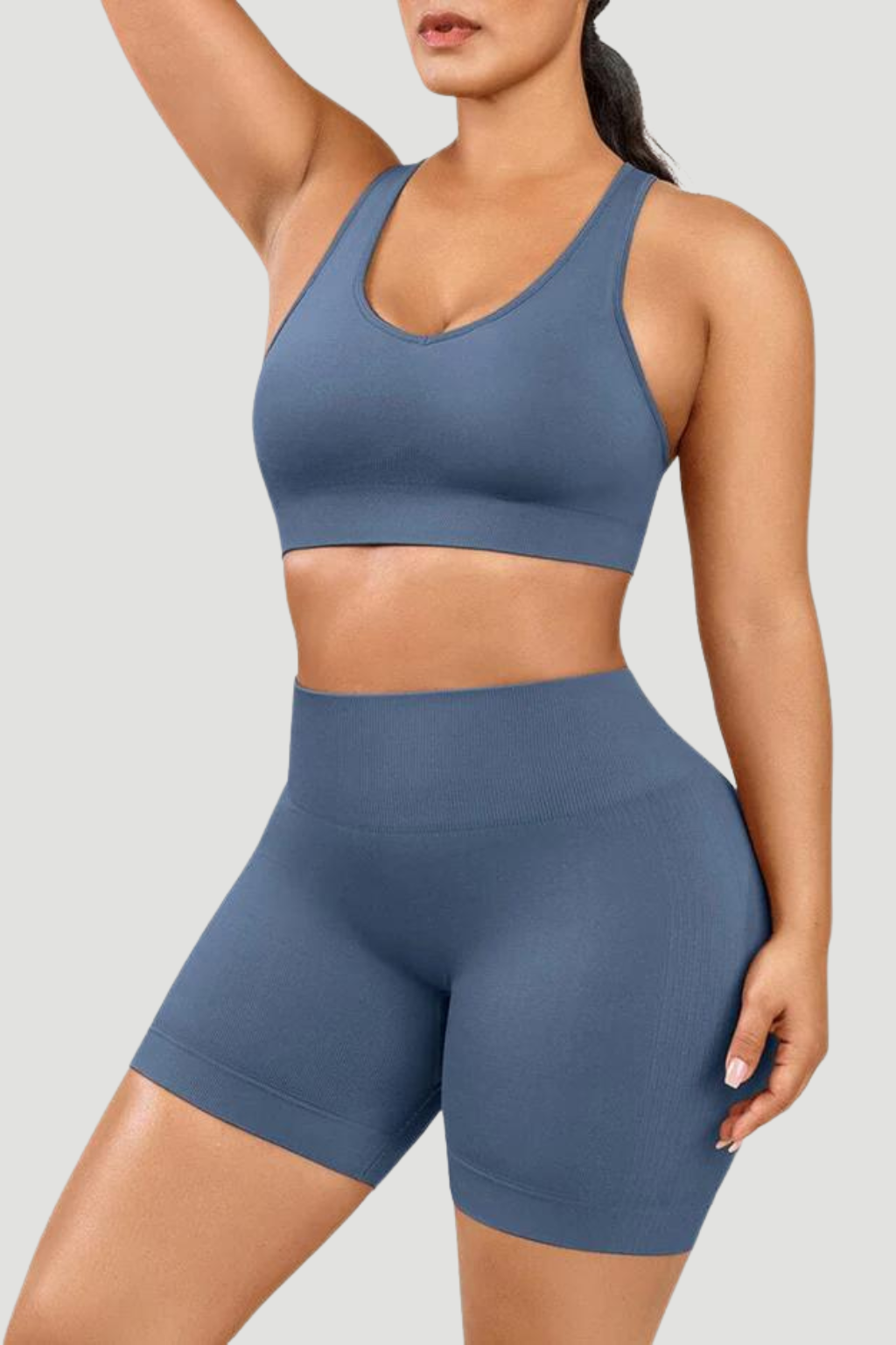 V-Neck Seamless Biker Set – Push-Up, Butt Lift, Tummy Control