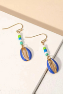 Colorful Beaded Cowrie Shell Drop Earrings – Boho Beach Style