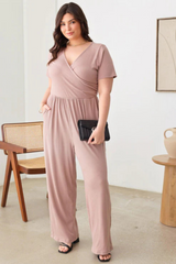 Plus Size Ribbed Wrap Jumpsuit – Short Sleeve & Wide Leg