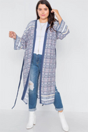 Boho Festival Kimono - Navy Pink Maxi Cardigan | Plus Size