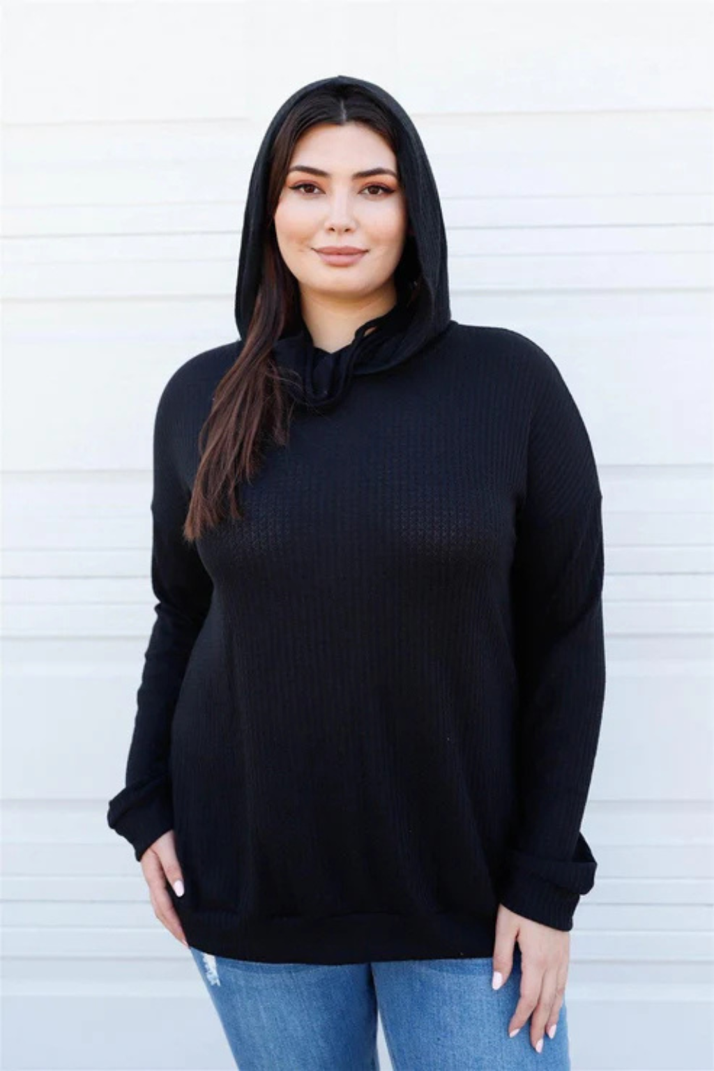 Plus Size Black Hoodie with Mask Neck | Comfy & Stylish Sweatshirt