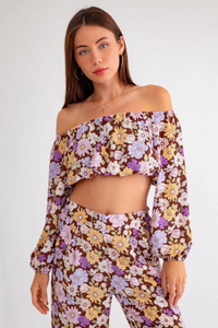 Boho Floral Crop Top & Wide Pants Set | Vintage Two-Piece Outfit