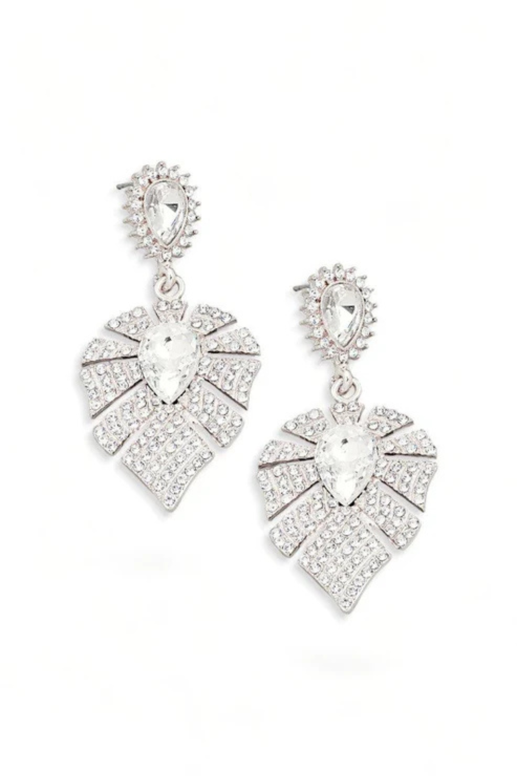 Pave Leaf Rhinestone Clip Earrings | Elegant Dangle & Glam Look