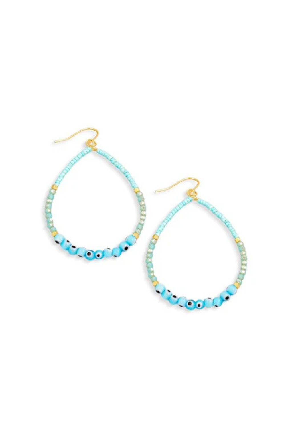 Teardrop Evil Eye Earrings | Seed Beads & Gold Accents - Boho Jewelry