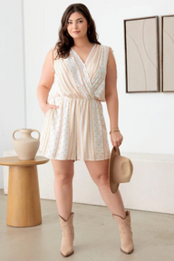 Plus Size Abstract Print Romper – Sleeveless & Open Back