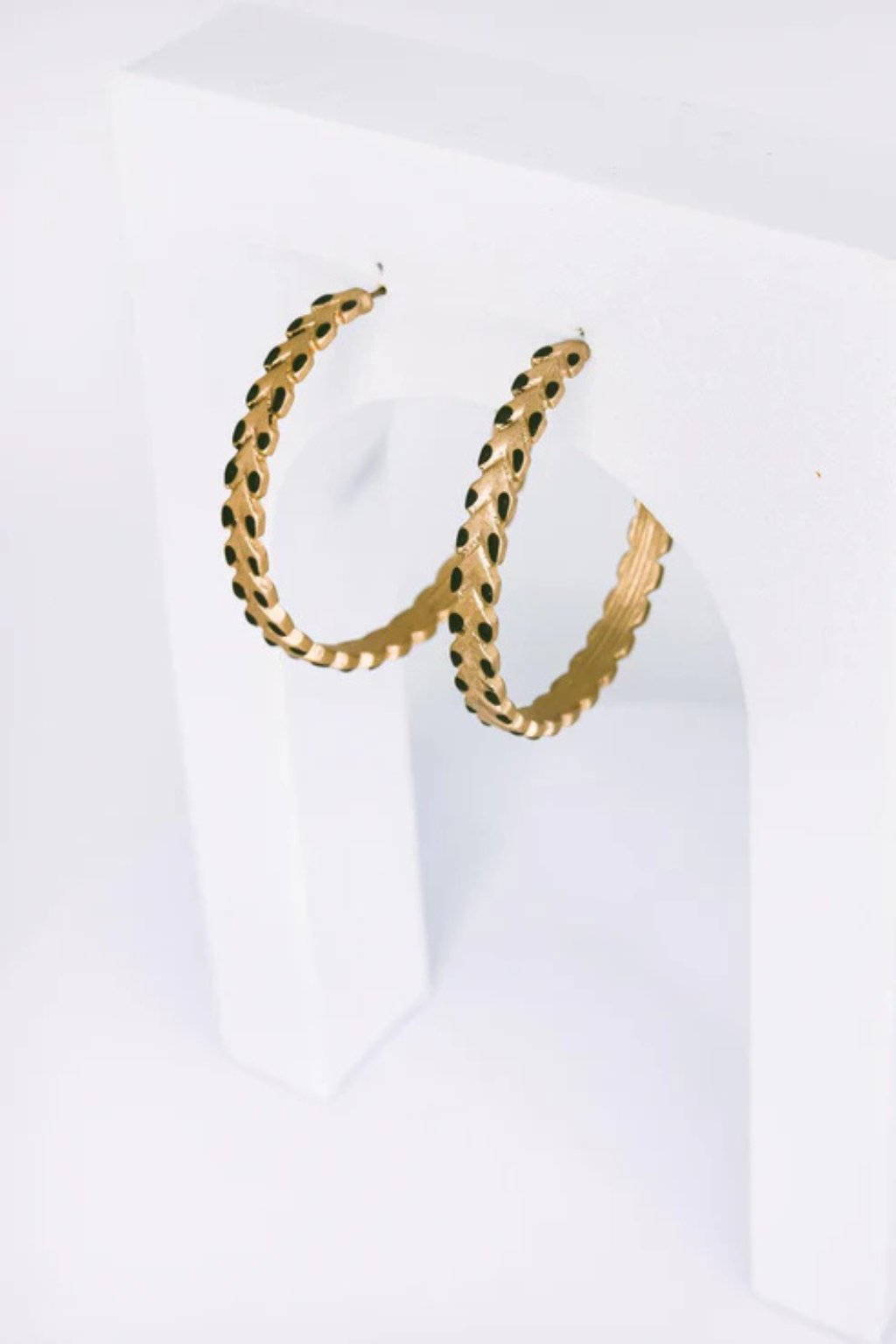 Gold Chevron Hoop Earrings with Leaf Accents | Elegant Look