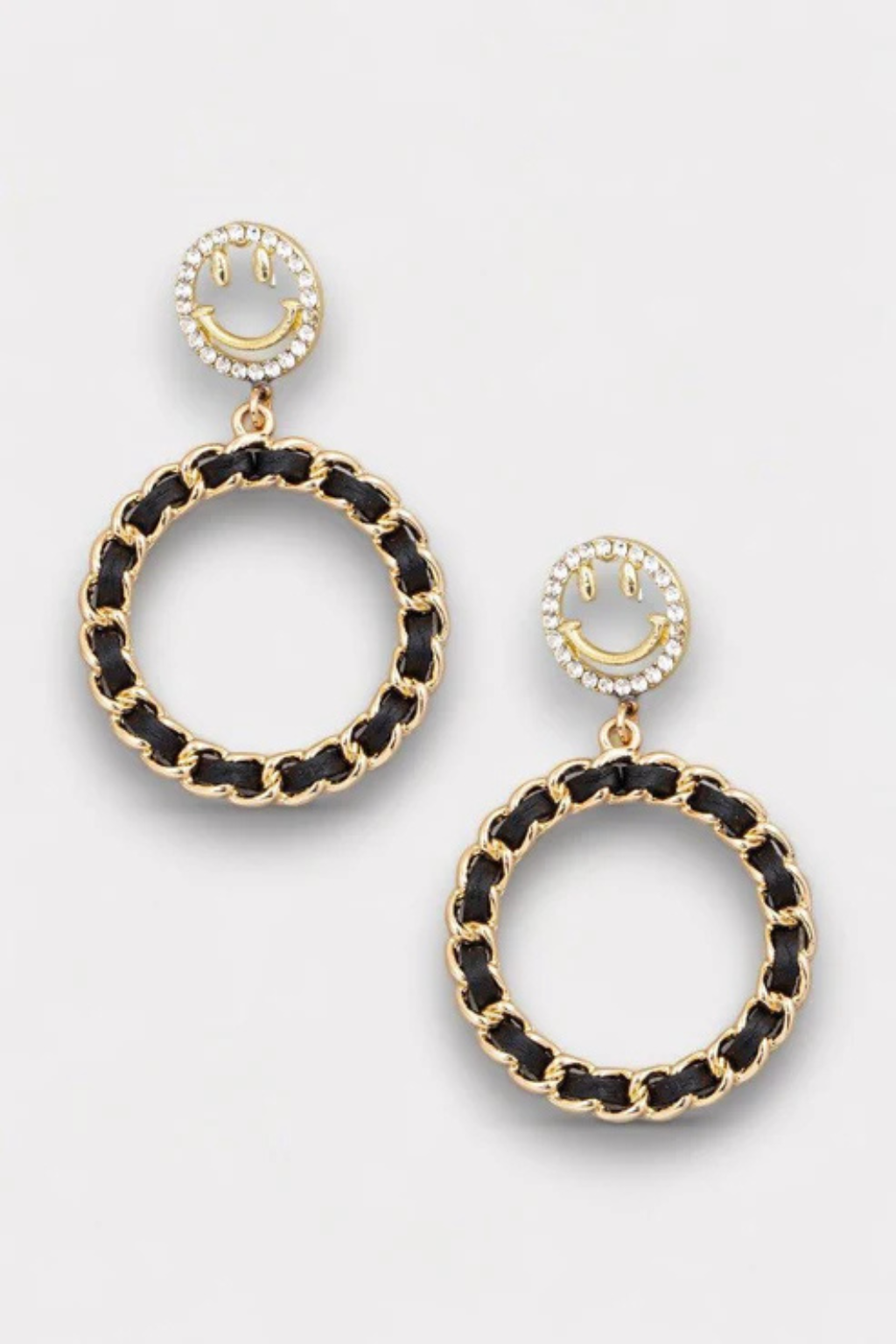 Circle Chain Drop Earrings | Smiley Face Design