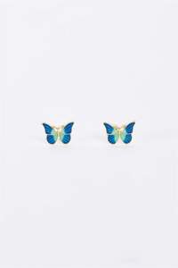 Blue Butterfly Stud Earrings – Gold Base | Cute Small Jewelry