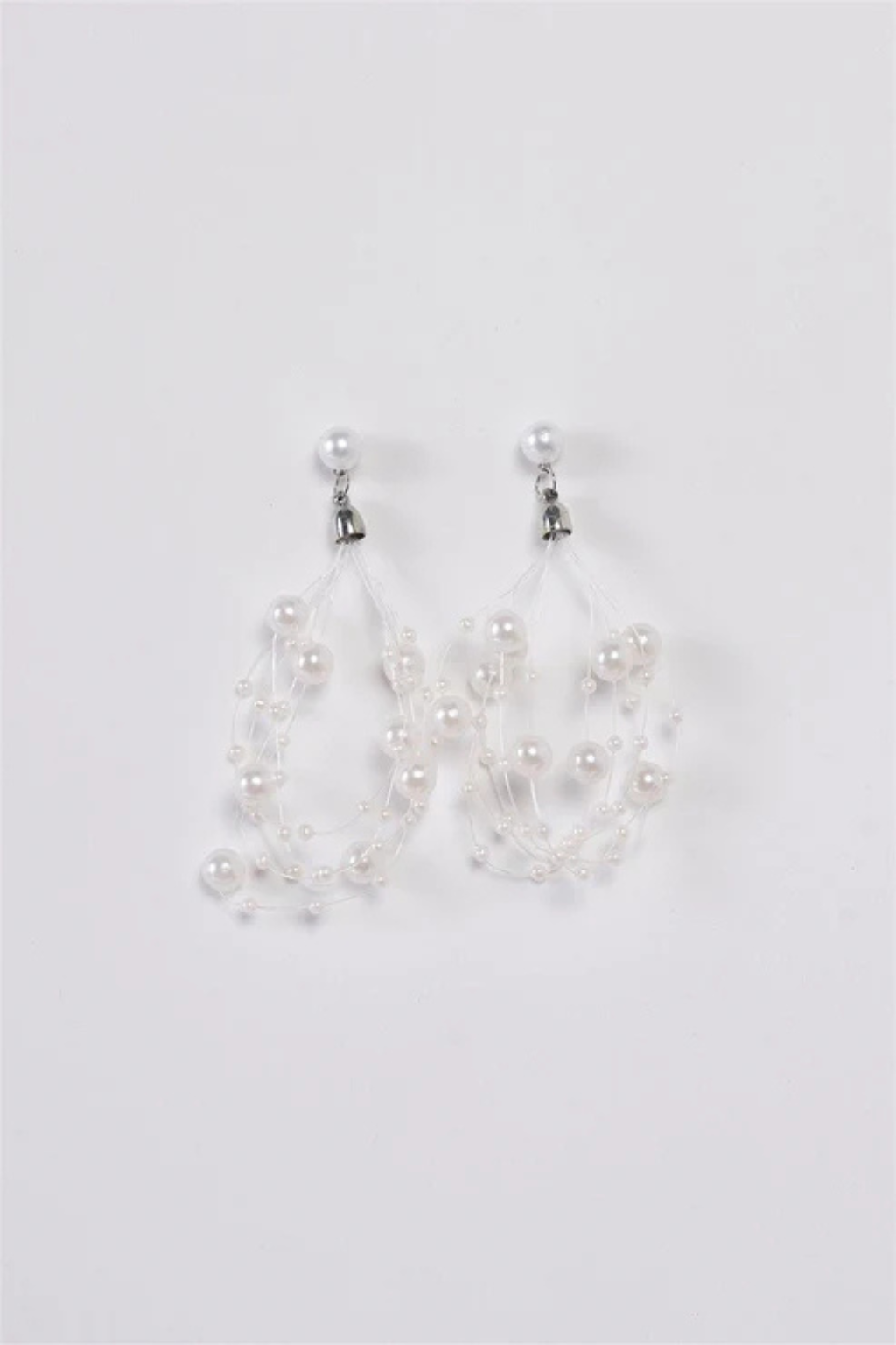 White Pearl Lace String Earrings | Chunky Faux Pearl Layered Design