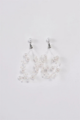 White Pearl Lace String Earrings | Chunky Faux Pearl Layered Design