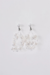 White Pearl Lace String Earrings | Chunky Faux Pearl Layered Design