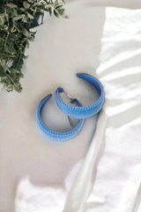 Trendy Blue Velvet Hoops | 90s-Inspired Flat Hoop Earrings