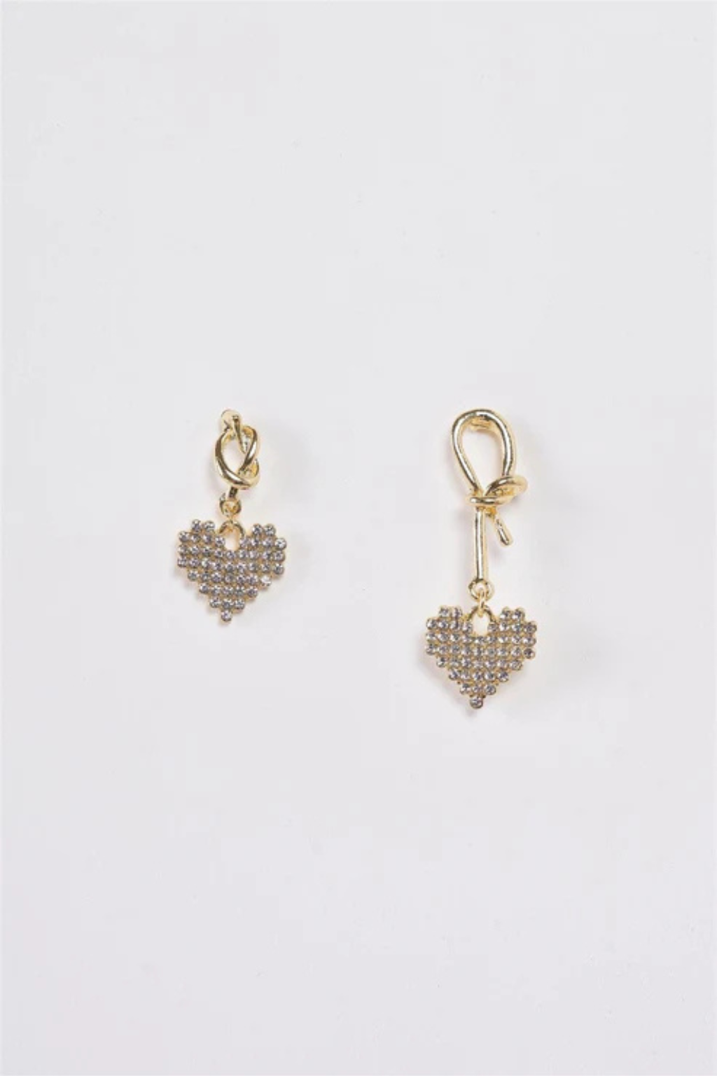 Gold Rhinestone Heart Drop Earrings | Asymmetrical Dangle Design