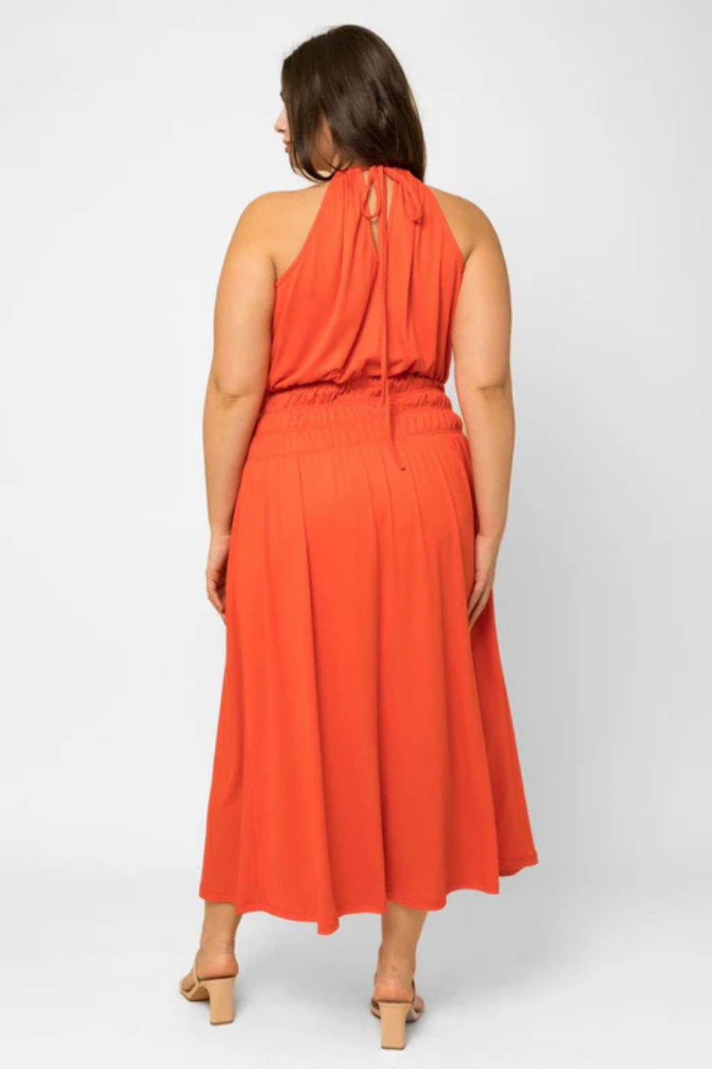 Ribbed Halter Maxi Dress with Elastic Waist - Plus Size