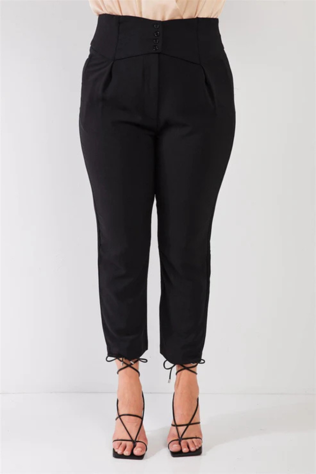 Plus Size Black Pegged Pants – High-Waisted Office Wear