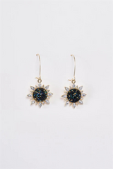 Gold Sunflower Earrings with Faux Diamonds | Elegant Dangle Design