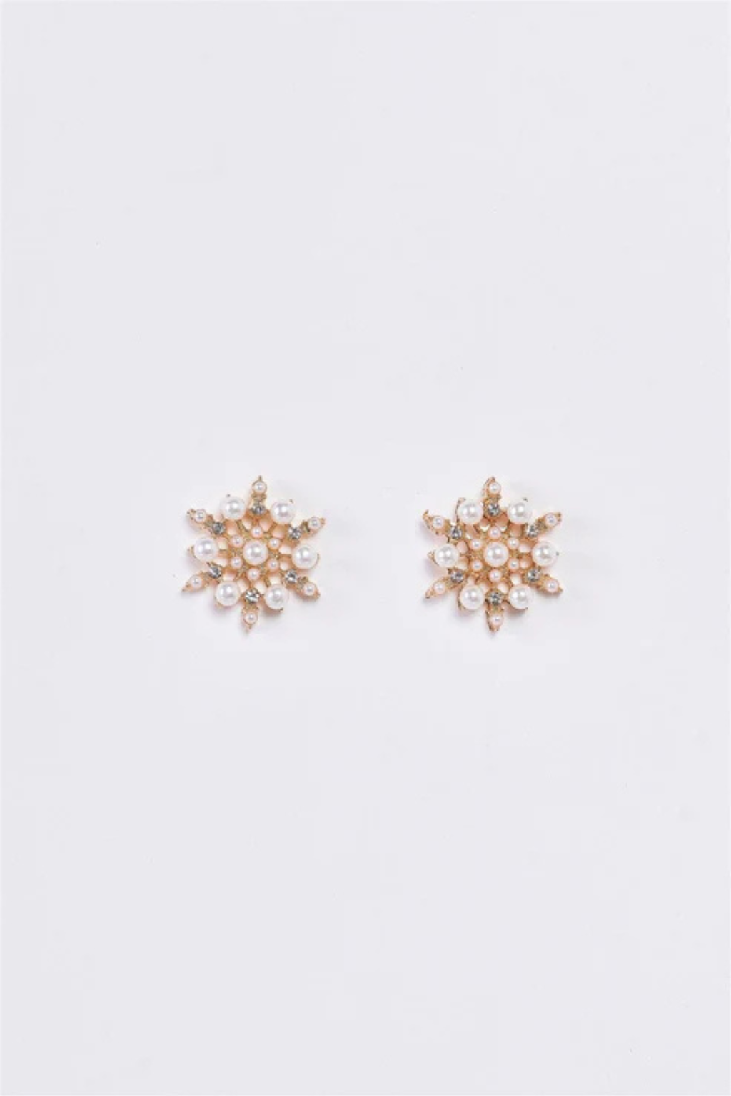 Golden Frost Studs | Gold & Pearl Snowflake Earrings for Festive Glam