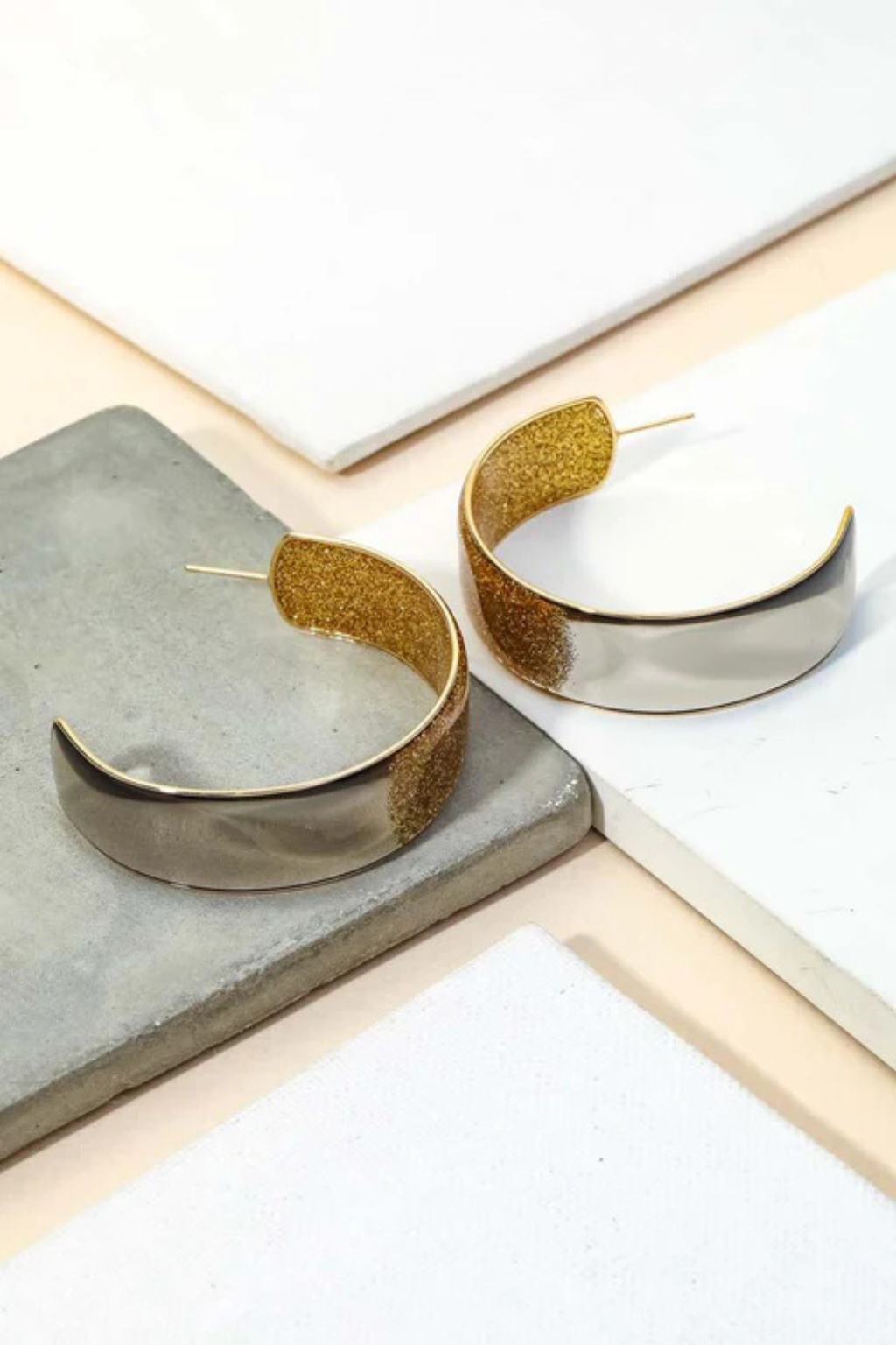 Glitter Gold Acrylic Hoop Earrings | Sparkling Modern Hoops