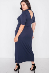 Plus Size Side Slit Maxi Dress - Navy Cut-Out Style