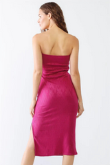 Strapless Geo Midi Dress with Side Slit | Magenta & Jade