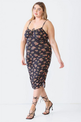 Plus Size Black Floral Ruched Midi Dress | Trendy & Flattering Fit