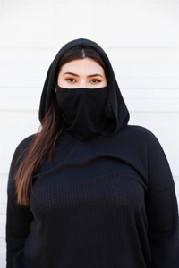 Plus Size Black Hoodie with Mask Neck | Comfy & Stylish Sweatshirt