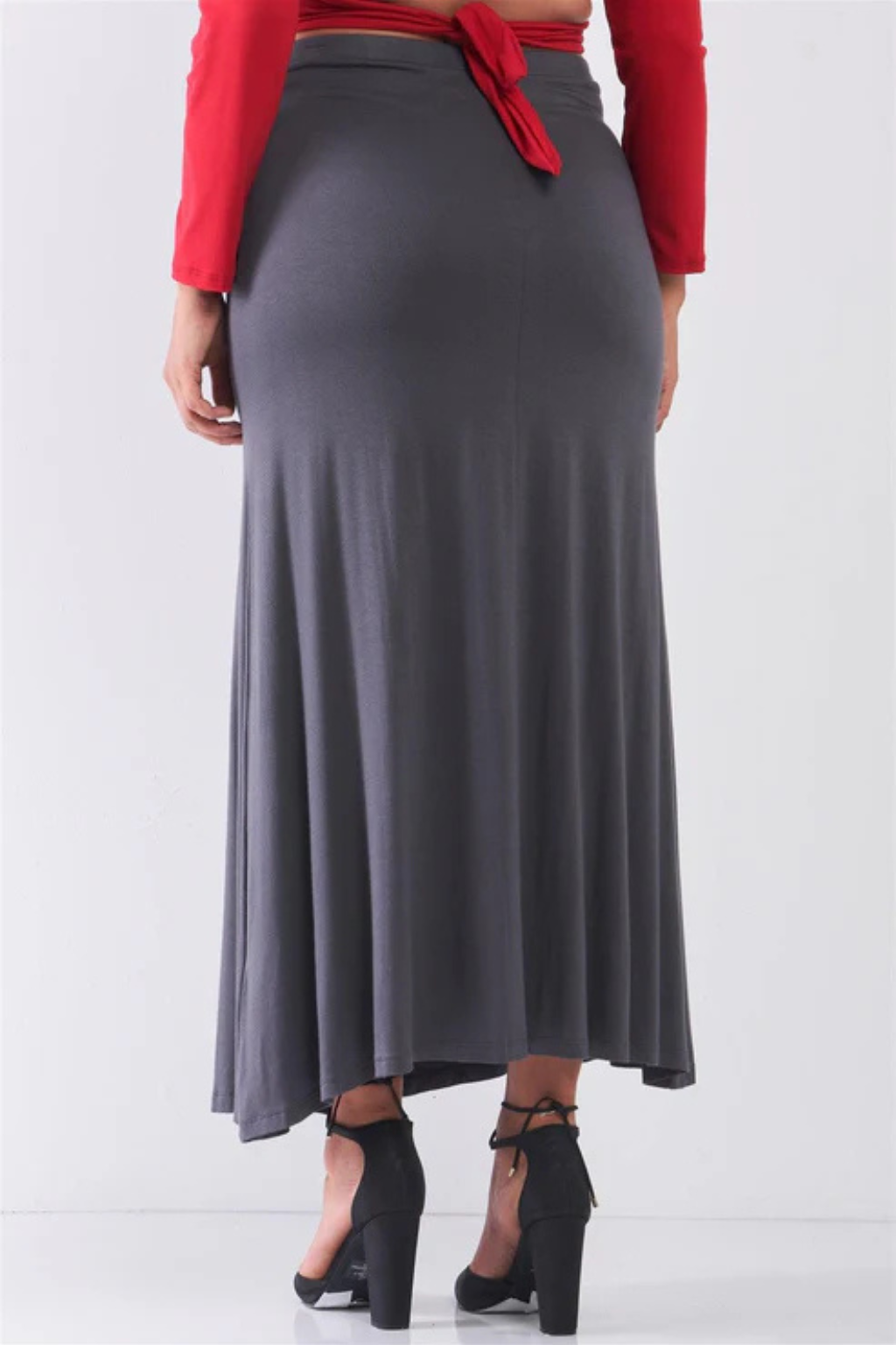 Plus Size Charcoal Maxi Skirt with Front Slit