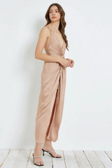 Silky Front Twist Evening Dress | Open Tie Back Design