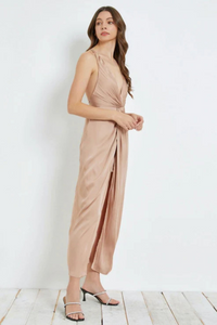 Silky Front Twist Evening Dress | Open Tie Back Design