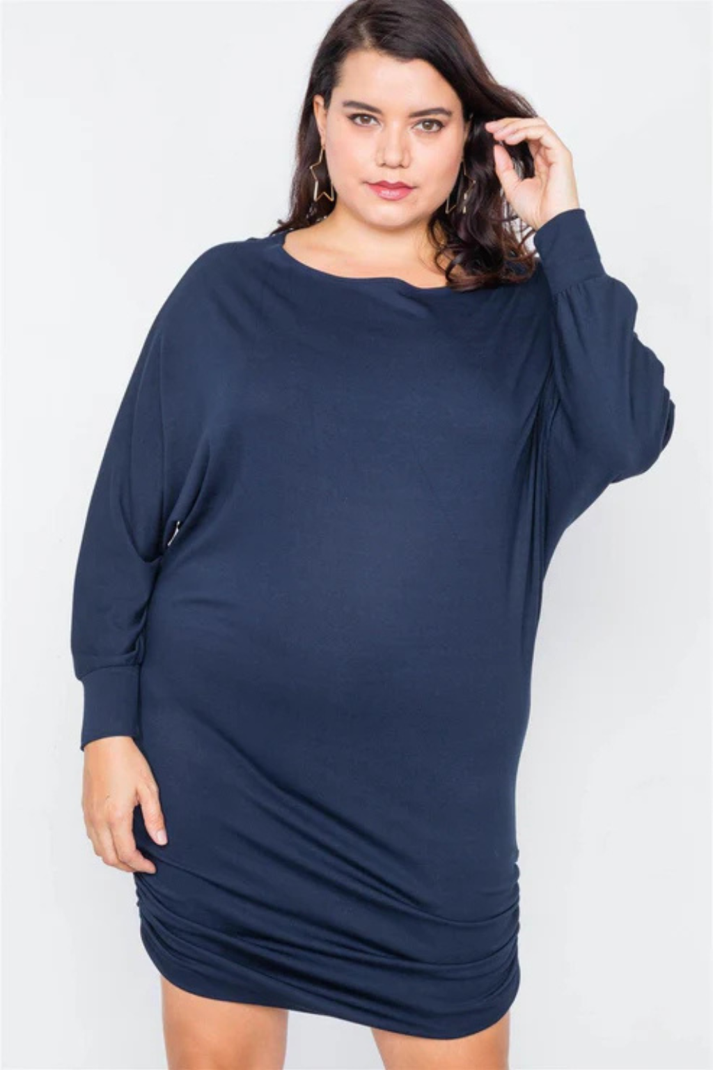 Plus Size Navy Batwing Mini Dress | Comfy & Stylish Fit