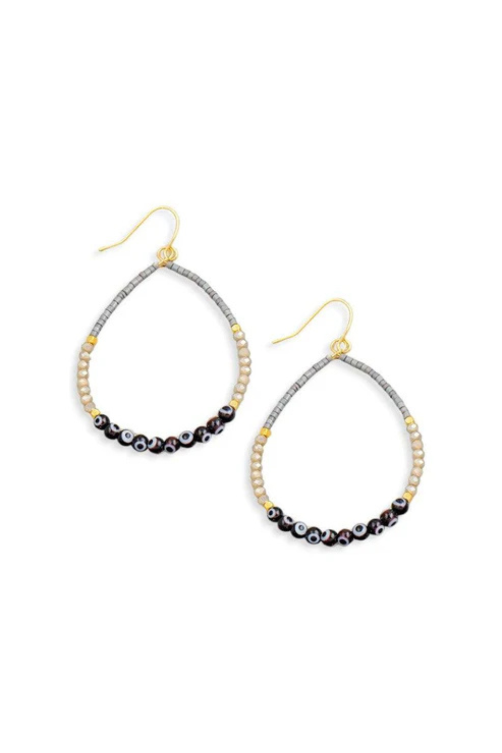 Teardrop Evil Eye Earrings | Seed Beads & Gold Accents - Boho Jewelry