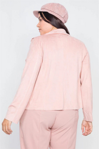 Plus Size Blush Suede Jacket with Raw Hem & Lapel