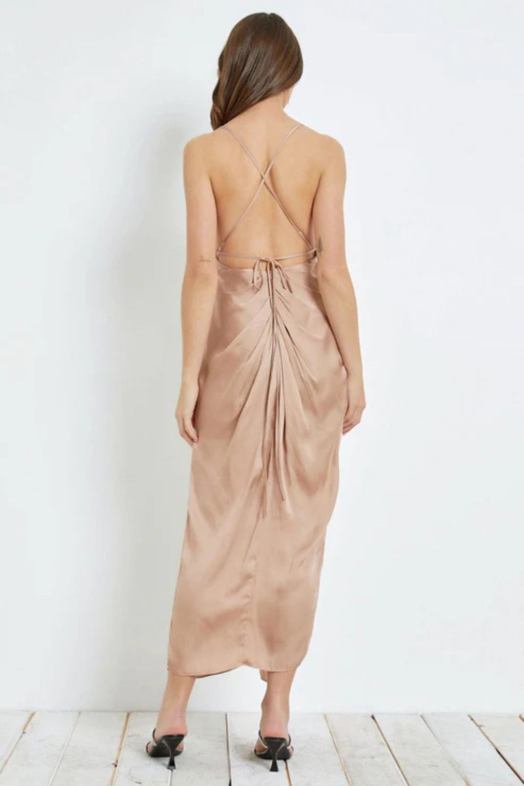 Silky Front Twist Evening Dress | Open Tie Back Design