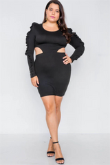 Plus Size Black Cut-Out Bodycon Dress with Flounce Sleeves | 1X-3X