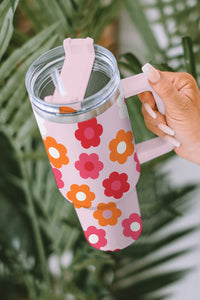 Multicolor Flower Print Handled Stainless Steel Vacuum Cup 40oz