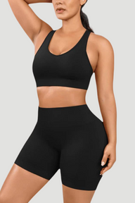 V-Neck Seamless Biker Set – Push-Up, Butt Lift, Tummy Control