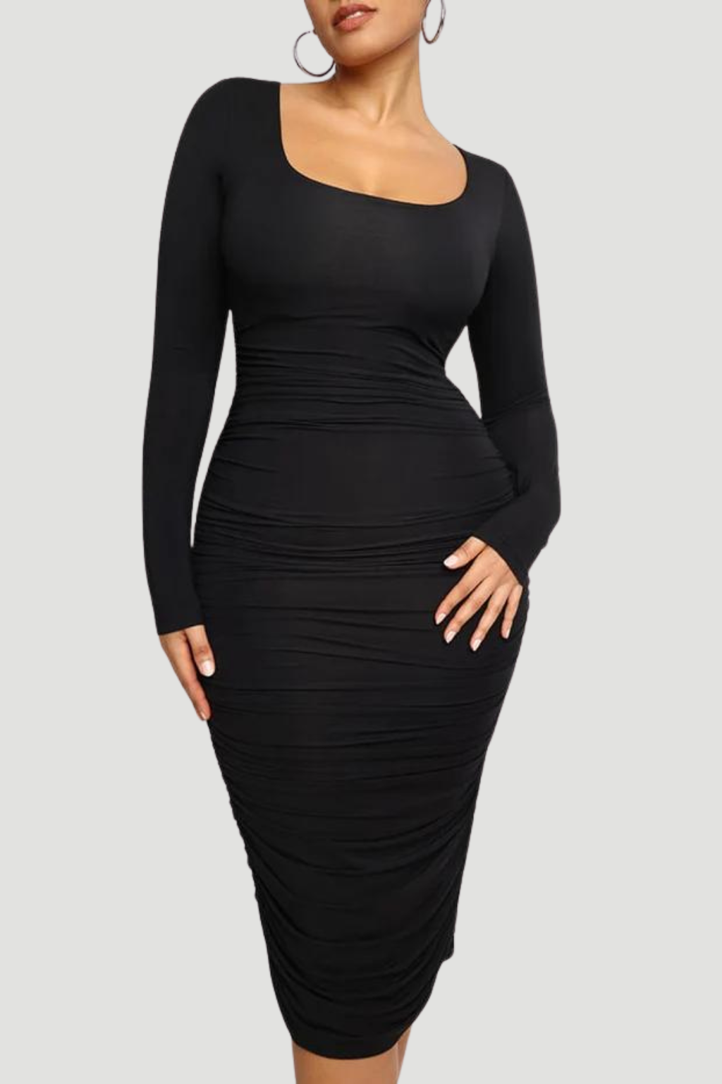 Built-In Shapewear Bodycon Dress | Square-Neck, Long Sleeve