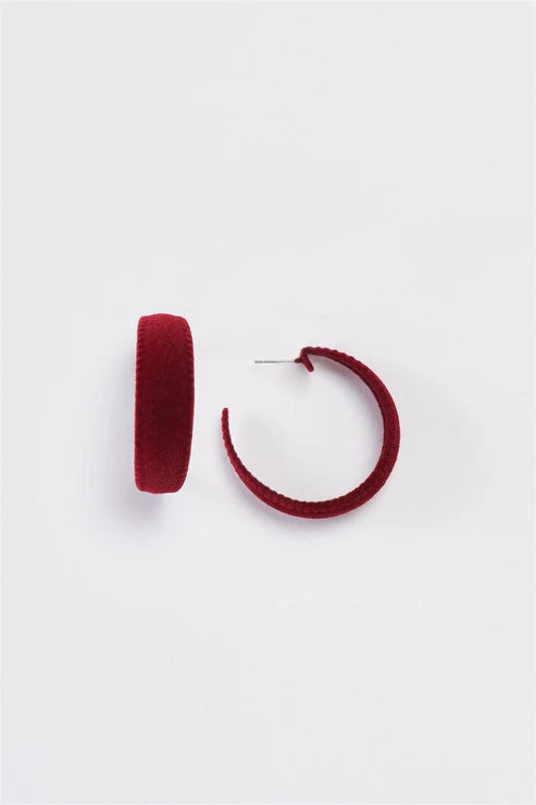 Burgundy Velvet Hoop Earrings – 90s Inspired Trendy Jewelry